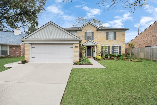 view of front of property with a garage and a front yard