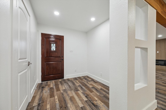 foyer with dark hardwood / wood-style flooring