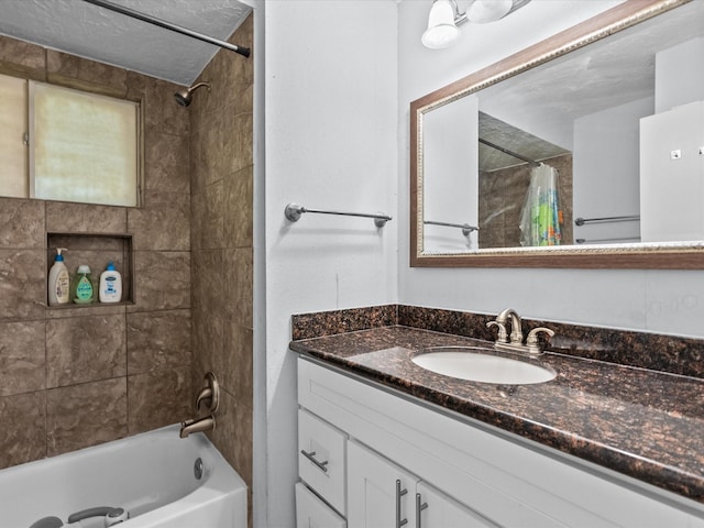 bathroom with vanity and shower / bath combo with shower curtain