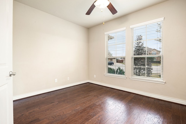 unfurnished room featuring wood-type flooring and ceiling fan