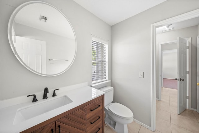 bathroom featuring tile patterned flooring, vanity, and toilet