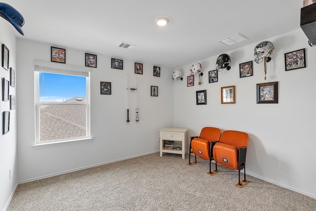 living area featuring carpet flooring