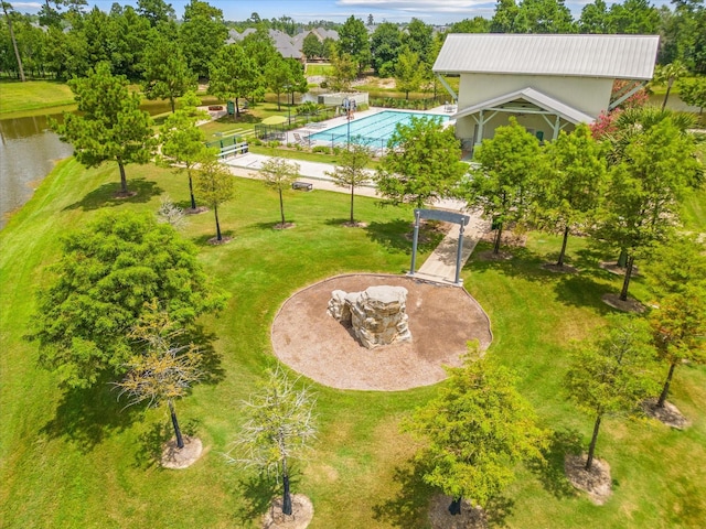 bird's eye view featuring a water view