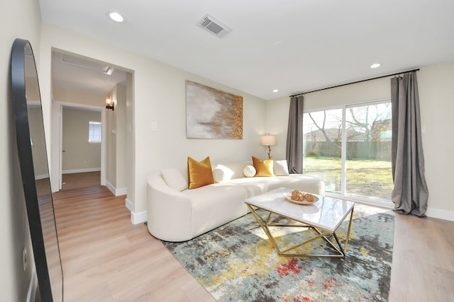 living room featuring plenty of natural light and hardwood / wood-style floors