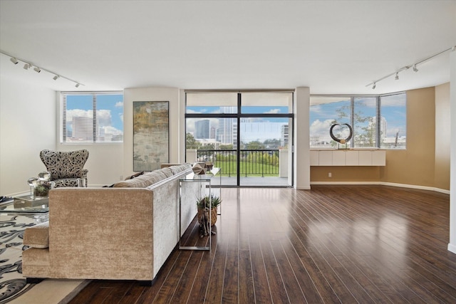 unfurnished living room with dark hardwood / wood-style floors