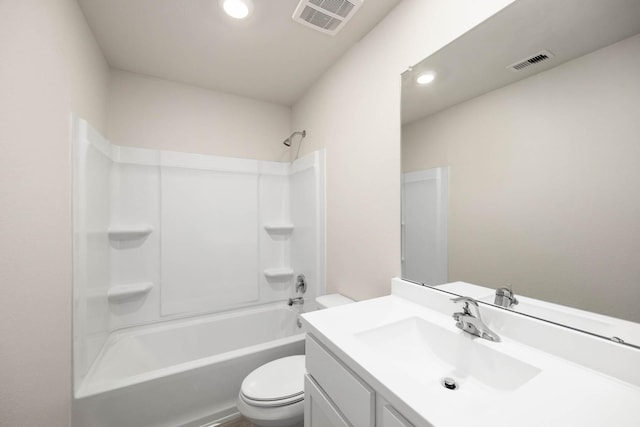 full bathroom with vanity, tub / shower combination, and toilet