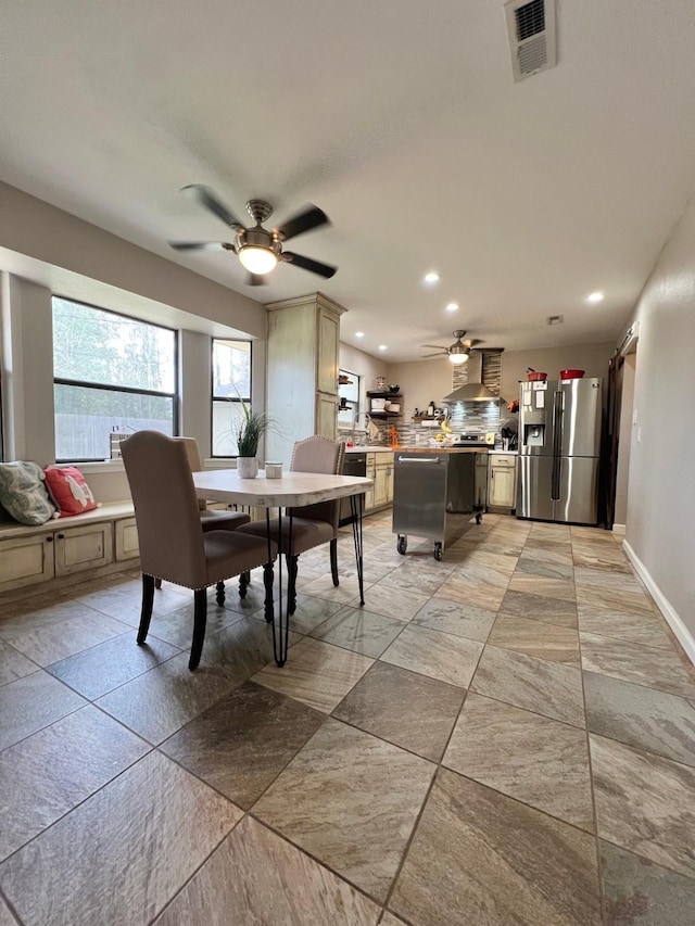 dining area featuring ceiling fan