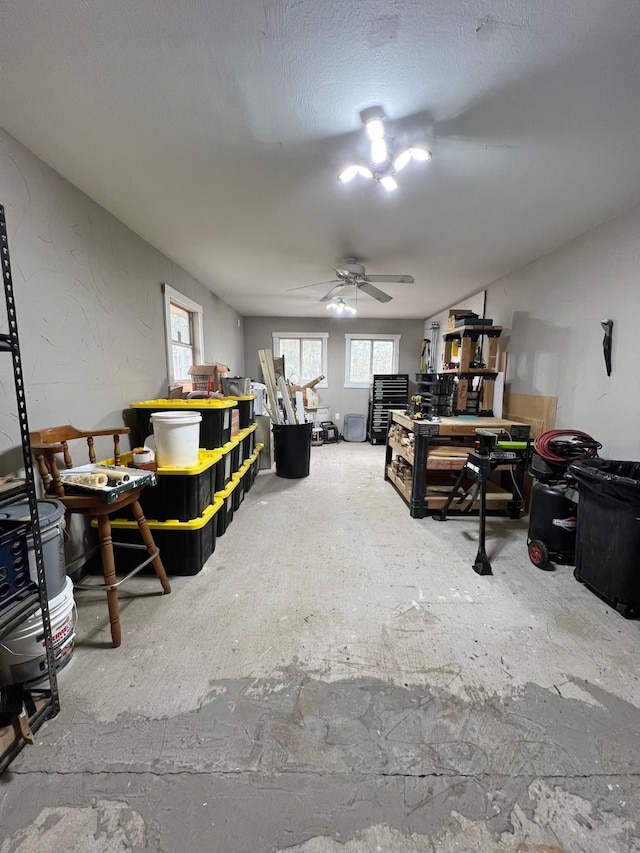 garage with ceiling fan