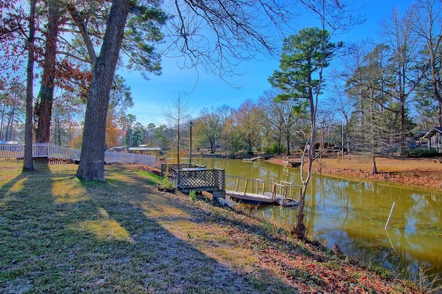 view of dock with a water view