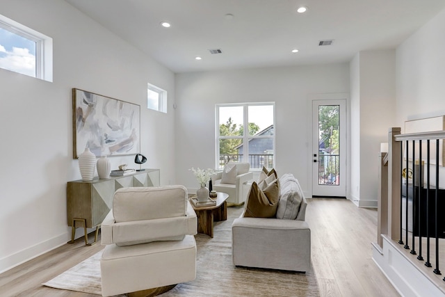 living room with light wood-type flooring