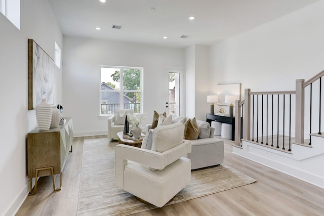 living room featuring light wood-type flooring