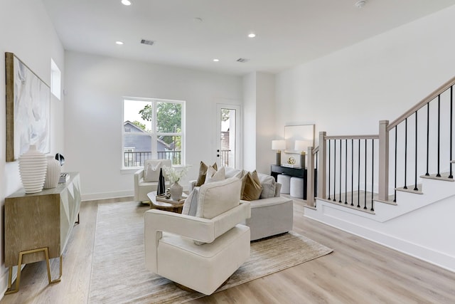 living room featuring light wood-type flooring