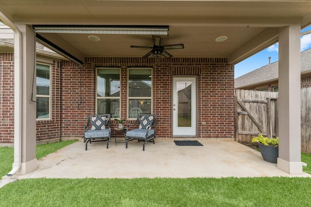 view of patio / terrace featuring ceiling fan