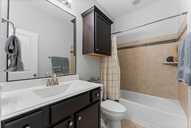 full bathroom featuring vanity, toilet, and shower / bath combo with shower curtain