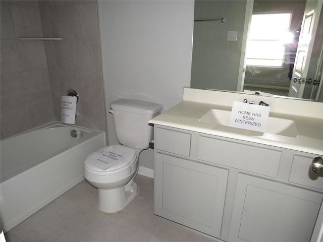 full bathroom with vanity, tub / shower combination, tile patterned floors, and toilet