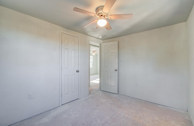 unfurnished bedroom with ceiling fan