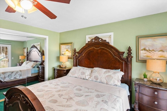 bedroom with a closet and ceiling fan