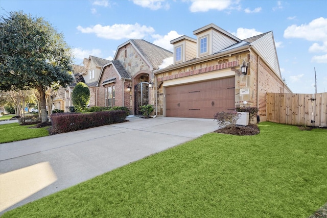 view of front facade with a garage and a front yard