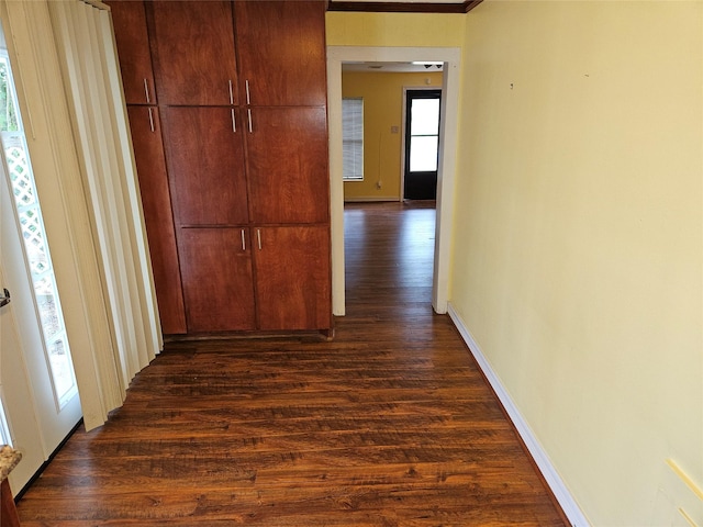 hall with dark wood-type flooring