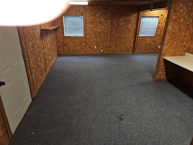 interior space with dark colored carpet