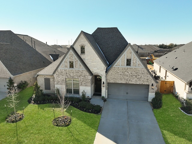 view of front of property featuring a garage and a front yard