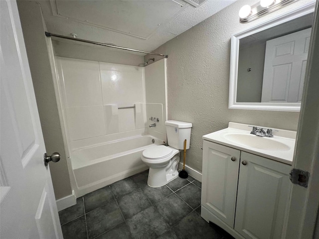 full bathroom with tile patterned floors, vanity, toilet, and bathing tub / shower combination