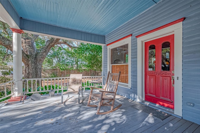 wooden deck with covered porch