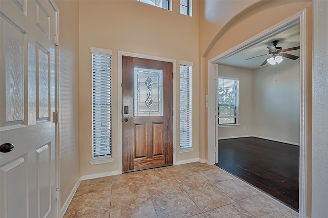 foyer with ceiling fan