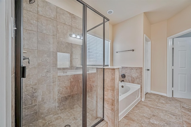 bathroom with plus walk in shower