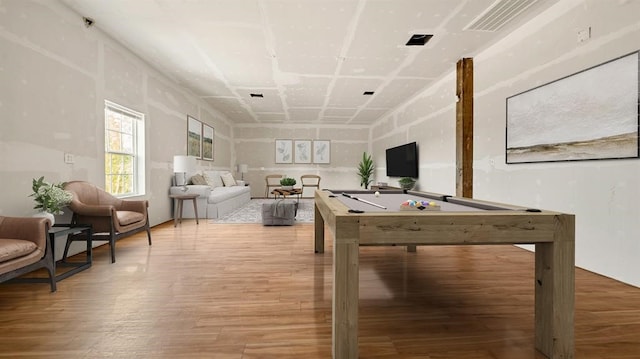 recreation room with wood-type flooring and pool table