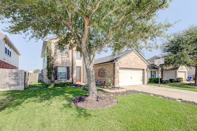 view of front of house with a garage and a front yard