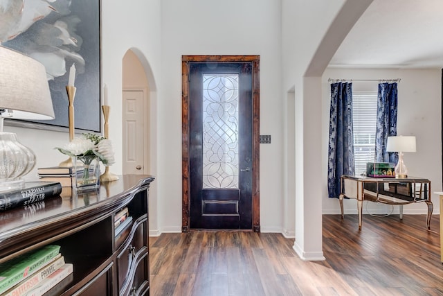 foyer entrance featuring dark hardwood / wood-style floors