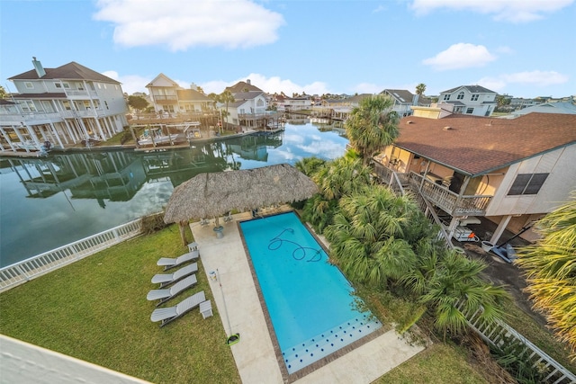 bird's eye view featuring a water view