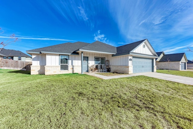 single story home with a garage and a front yard