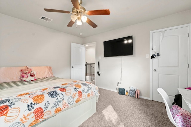 bedroom with carpet floors and ceiling fan