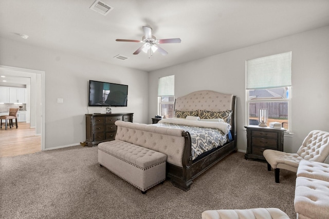 bedroom featuring carpet floors and ceiling fan