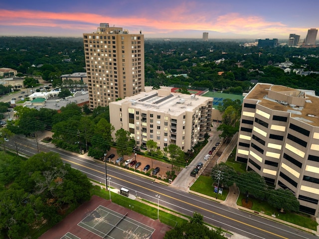 view of aerial view at dusk