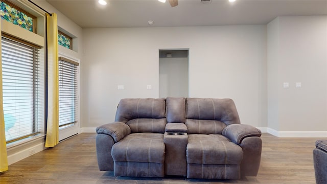 living room with hardwood / wood-style flooring