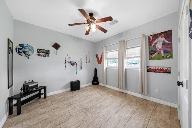 misc room featuring ceiling fan