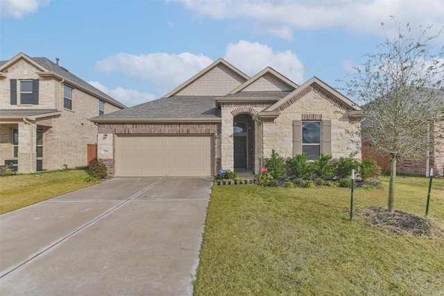 view of front of house with a garage and a front yard