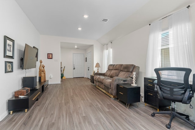 office area featuring light hardwood / wood-style flooring