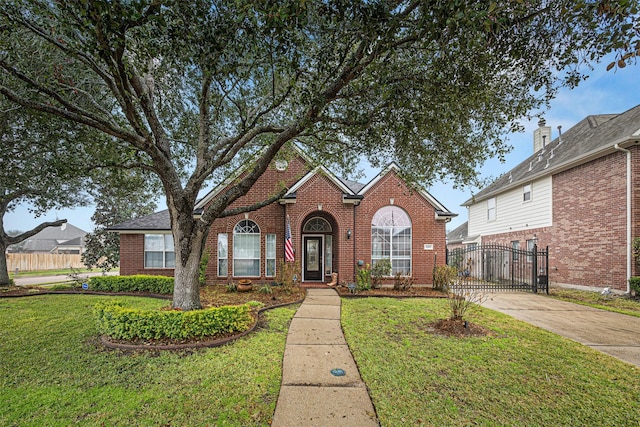 view of property featuring a front lawn