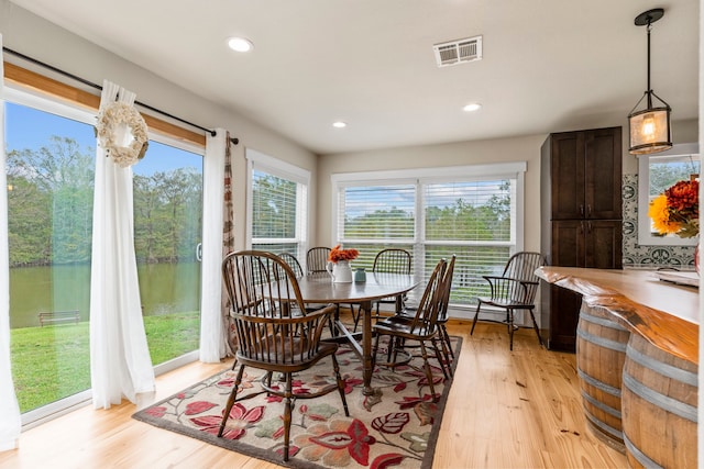 dining space featuring a wealth of natural light and light wood-type flooring