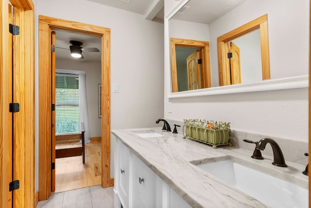 bathroom with vanity and wood-type flooring