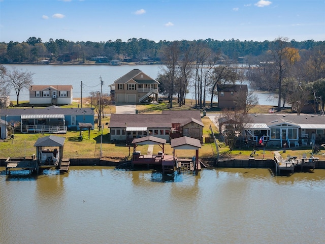 view of water feature with a boat dock