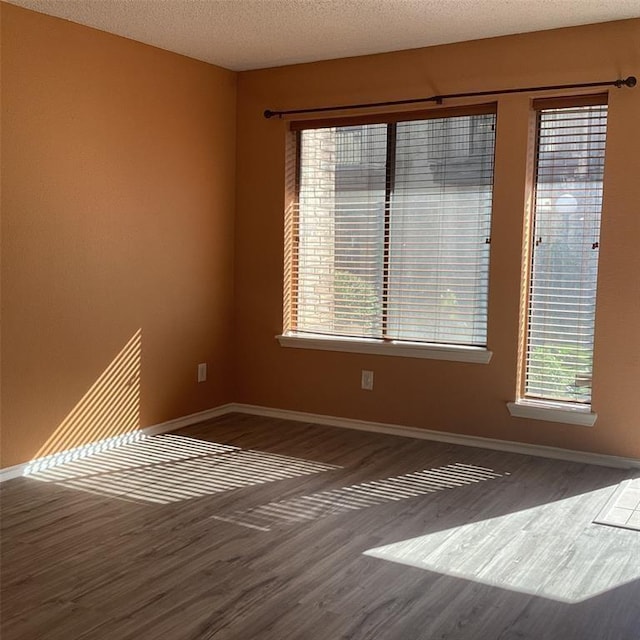 empty room with hardwood / wood-style flooring and a textured ceiling