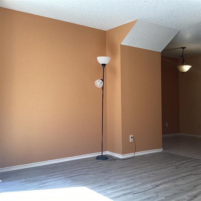 empty room featuring wood-type flooring and a textured ceiling