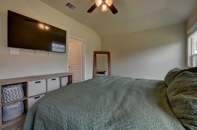 bedroom with vaulted ceiling and ceiling fan