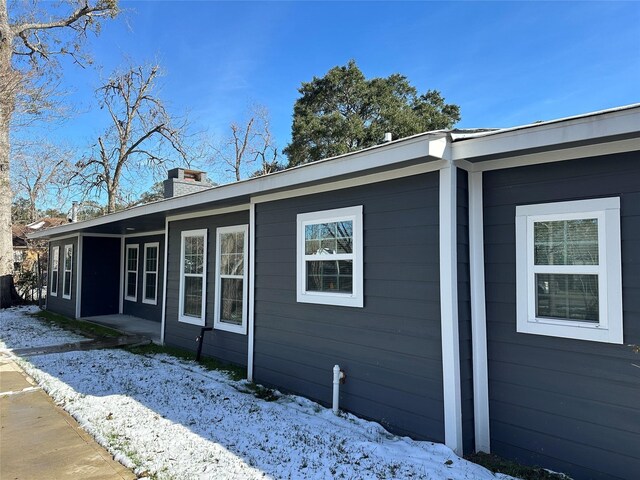 view of snow covered exterior