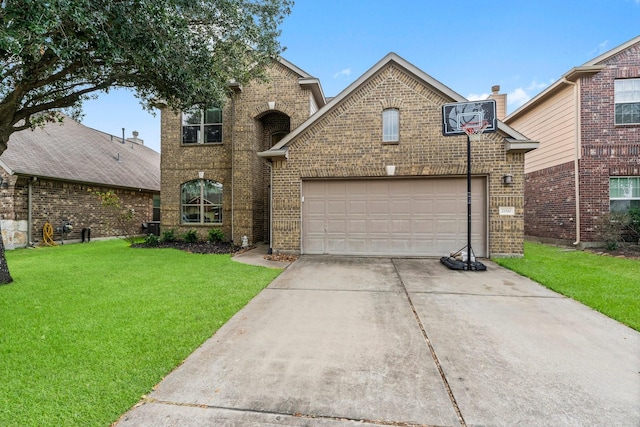 view of front property with a garage and a front lawn